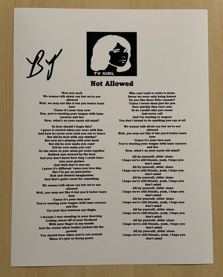 BRAD PETERING SIGNED LYRIC SHEET AUTOGRAPHED TV GIRL BAND LEAD SINGER COA