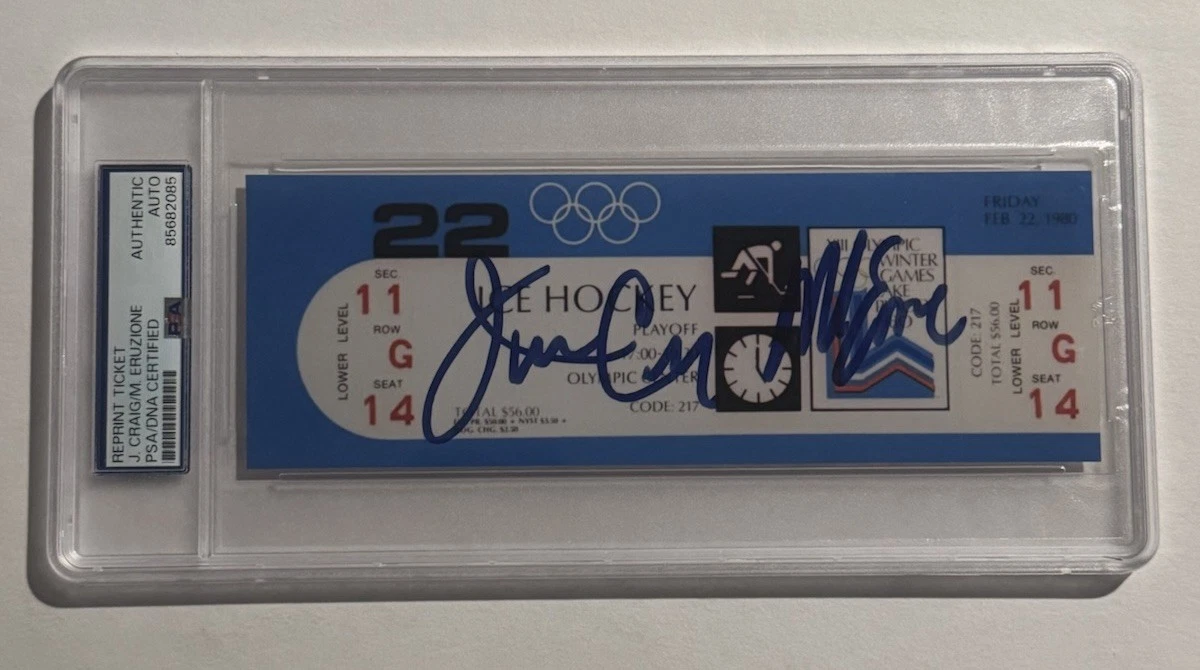 MIKE ERUZIONE & JIM CRAIG SIGNED SUTO 1980 OLYMPICS MIRACLE ON ICE REPRINT PSA