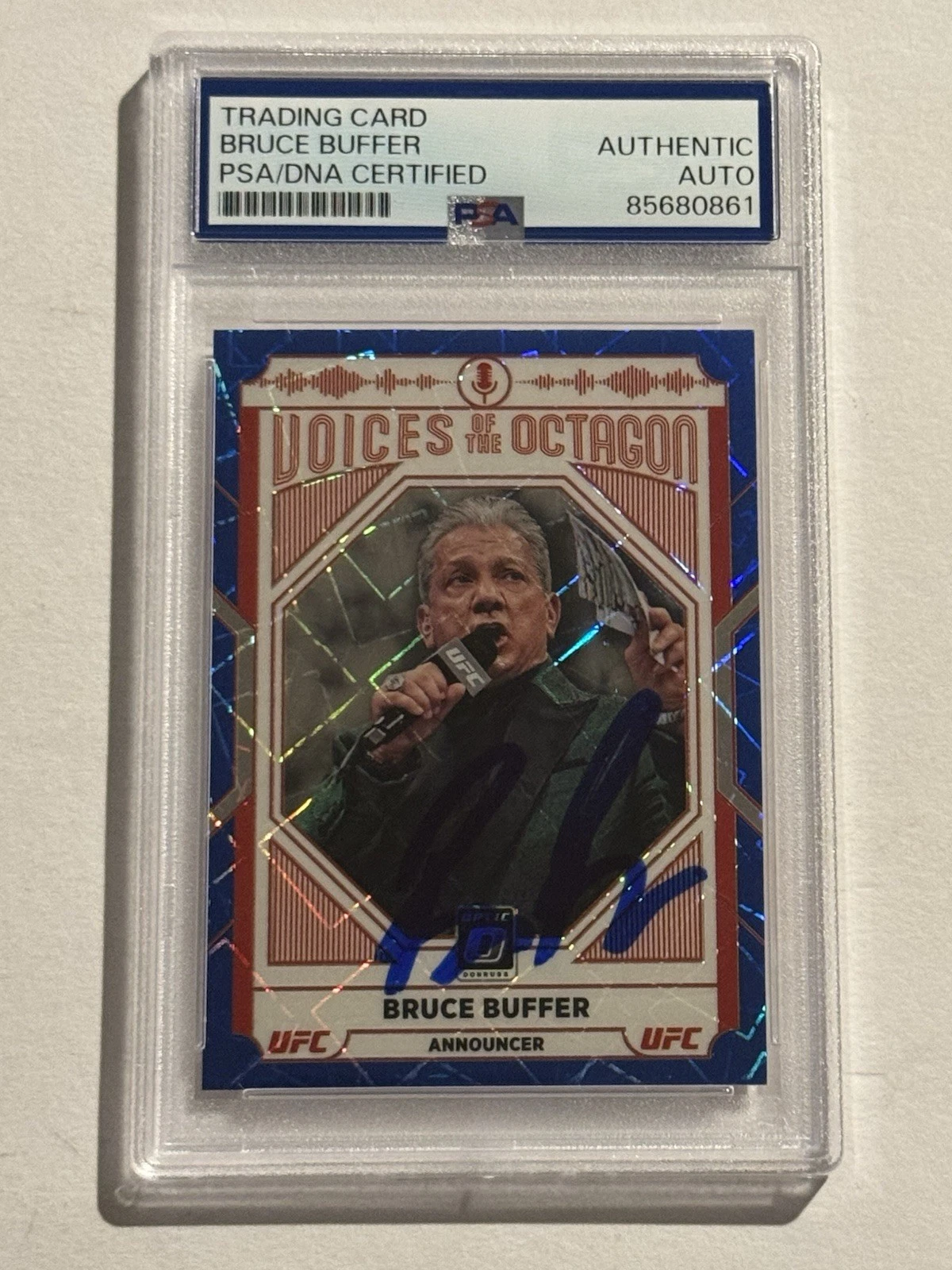 Bruce Buffer SIGNED AUTO 2022 Donruss Optic Blue Velocity Prizm #121 PSA
