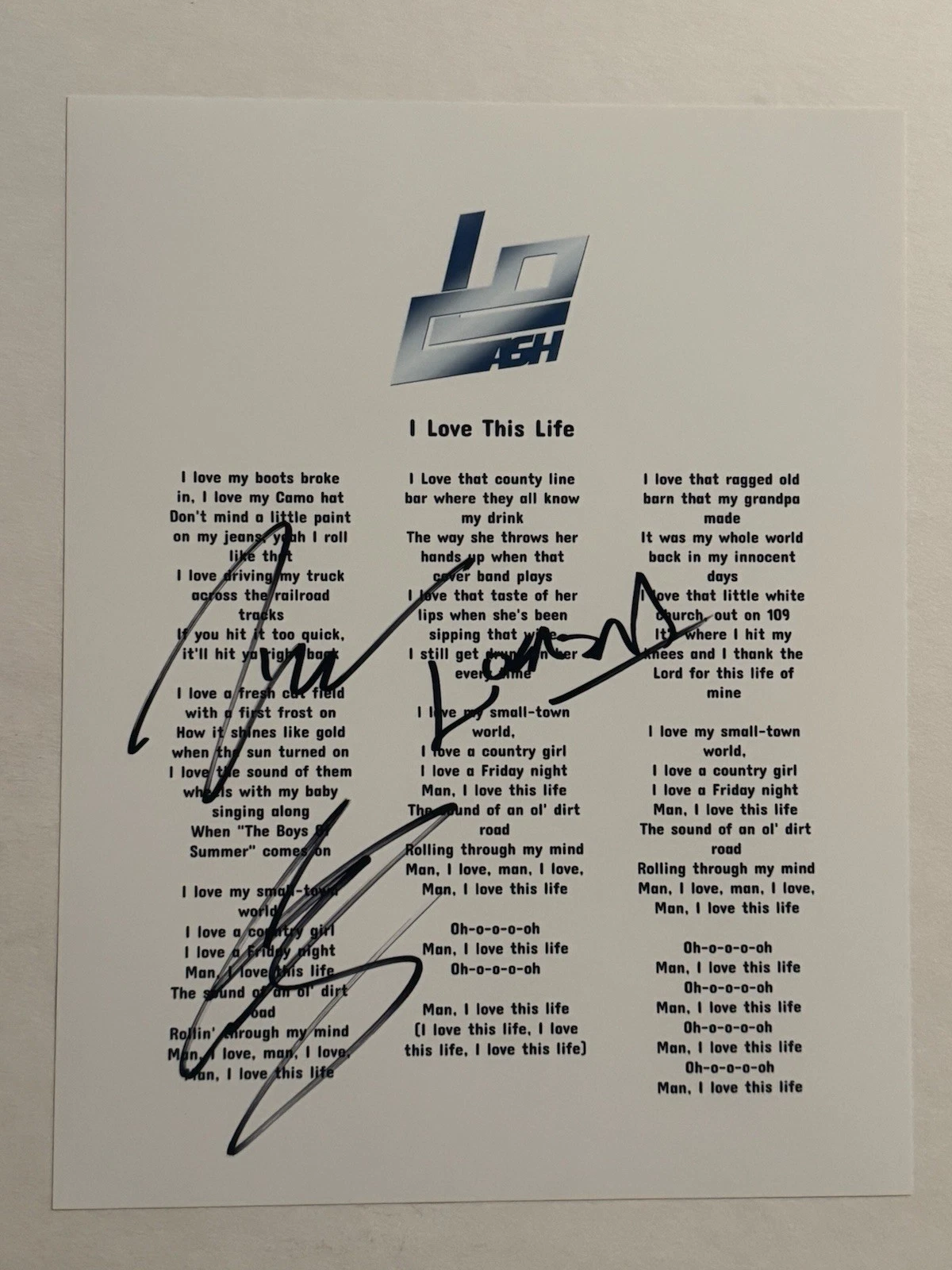 LOCASH FULL BAND SIGNED LYRIC SHEET AUTOGRAPHED COUNTRY BAND RARE COA