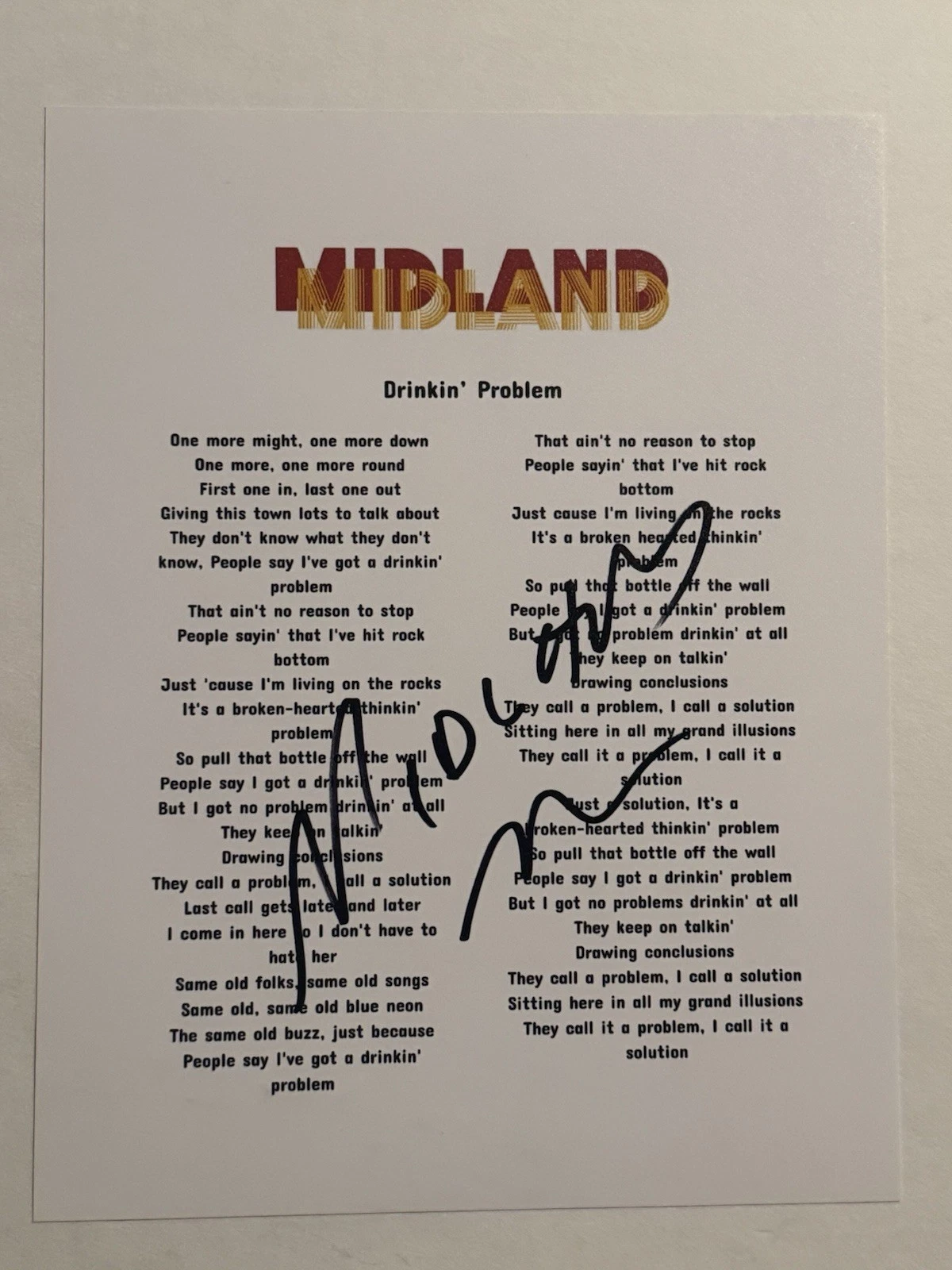 MARK WYSTRACH SIGNED LYRIC SHEET AUTOGRAPHED MIDLAND BAND LEAD SINGER STAR COA