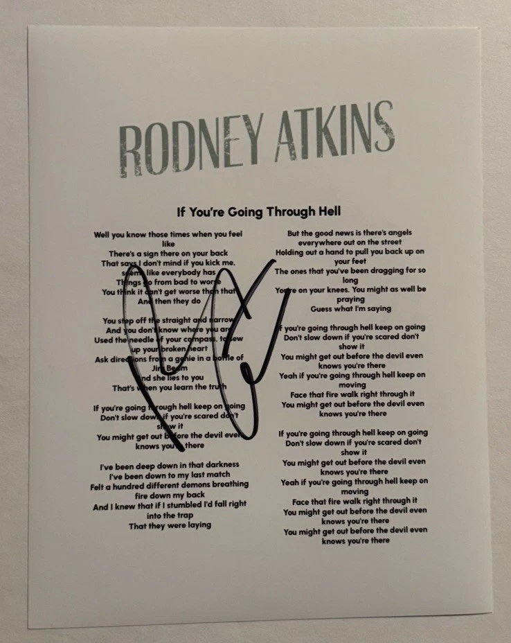 RODNEY ATKINS HAND SIGNED LYRIC SHEET AUTOGRAPHED COUNTRY SINGER RARE COA