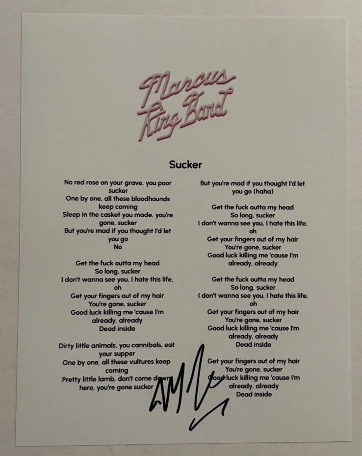 MARCUS KING SIGNED LYRIC SHEET AUTOGRAPHED COUNTRY SINGER GUITARIST STAR COA