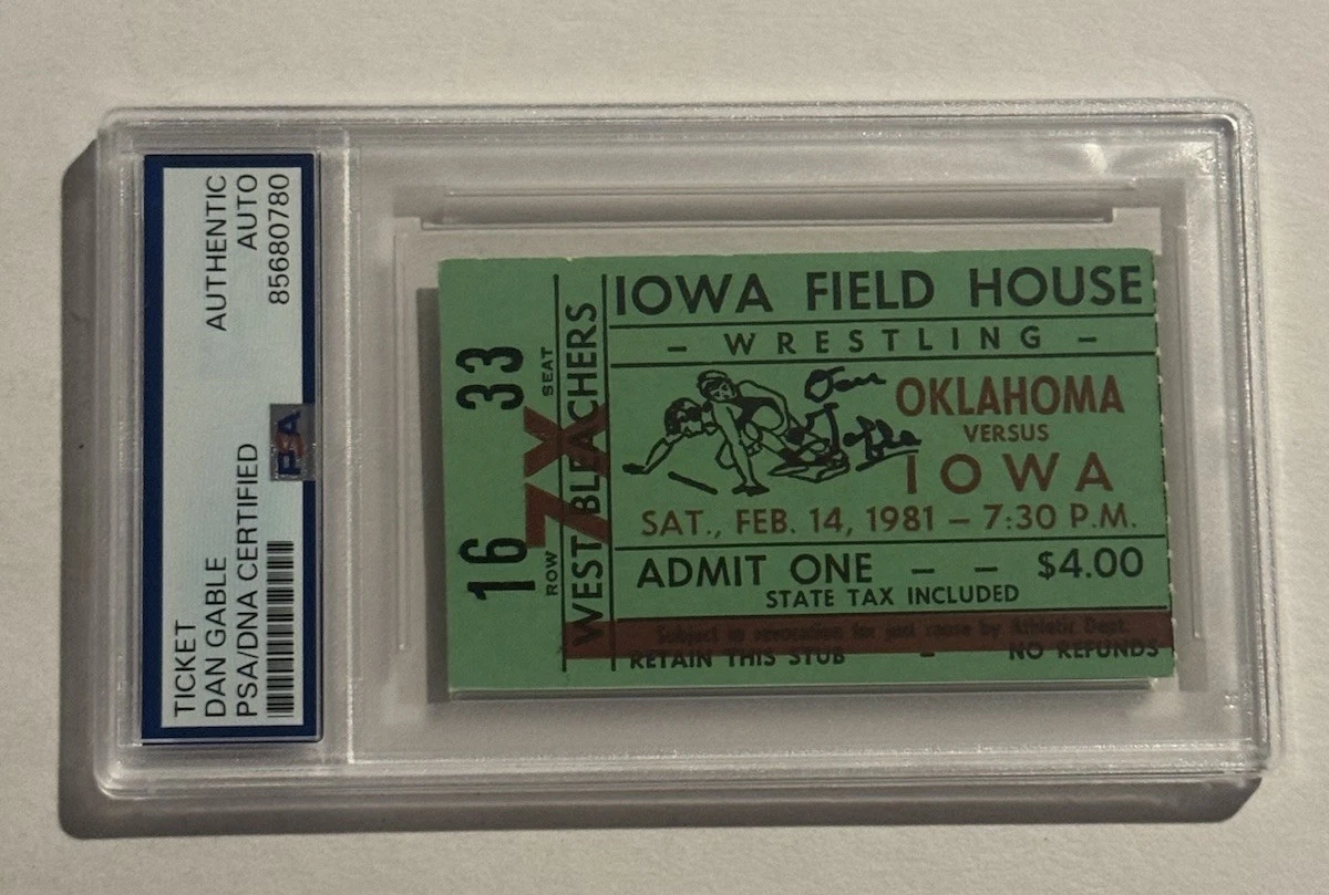DAN GABLE SIGNED VINTAGE 1981 IOWA HAWKEYES WRESTLING NCAA CHAMPS TICKET PSA COLLECTIBLE MEMORABILIA