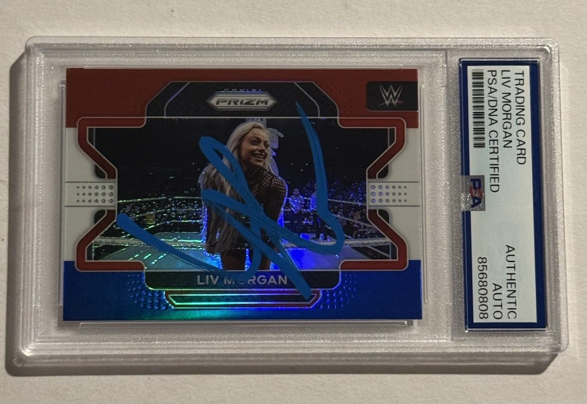 2022 Panini Prizm WWE Liv Morgan SIGNED AUTO RC Red White & Blue PSA