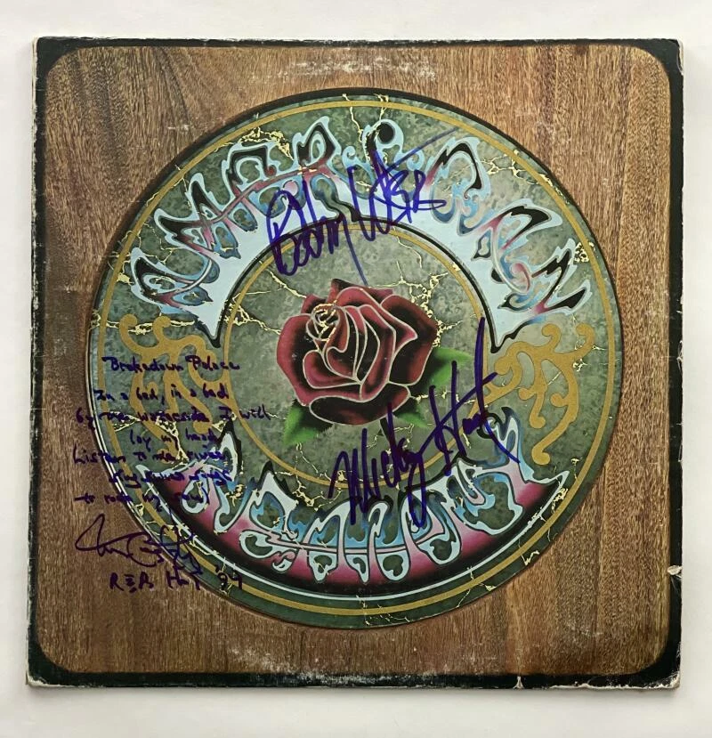 BOB WEIR, MICKEY HART, TOM CONSTANTEN SIGNED ALBUM W/ GRATEFUL DEAD LYRICS JSA