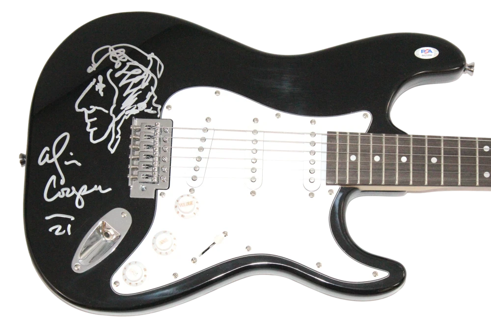 Alice Cooper Signed Autograph Guitar w/ HandDrawn Original Art Self Portrait PSA