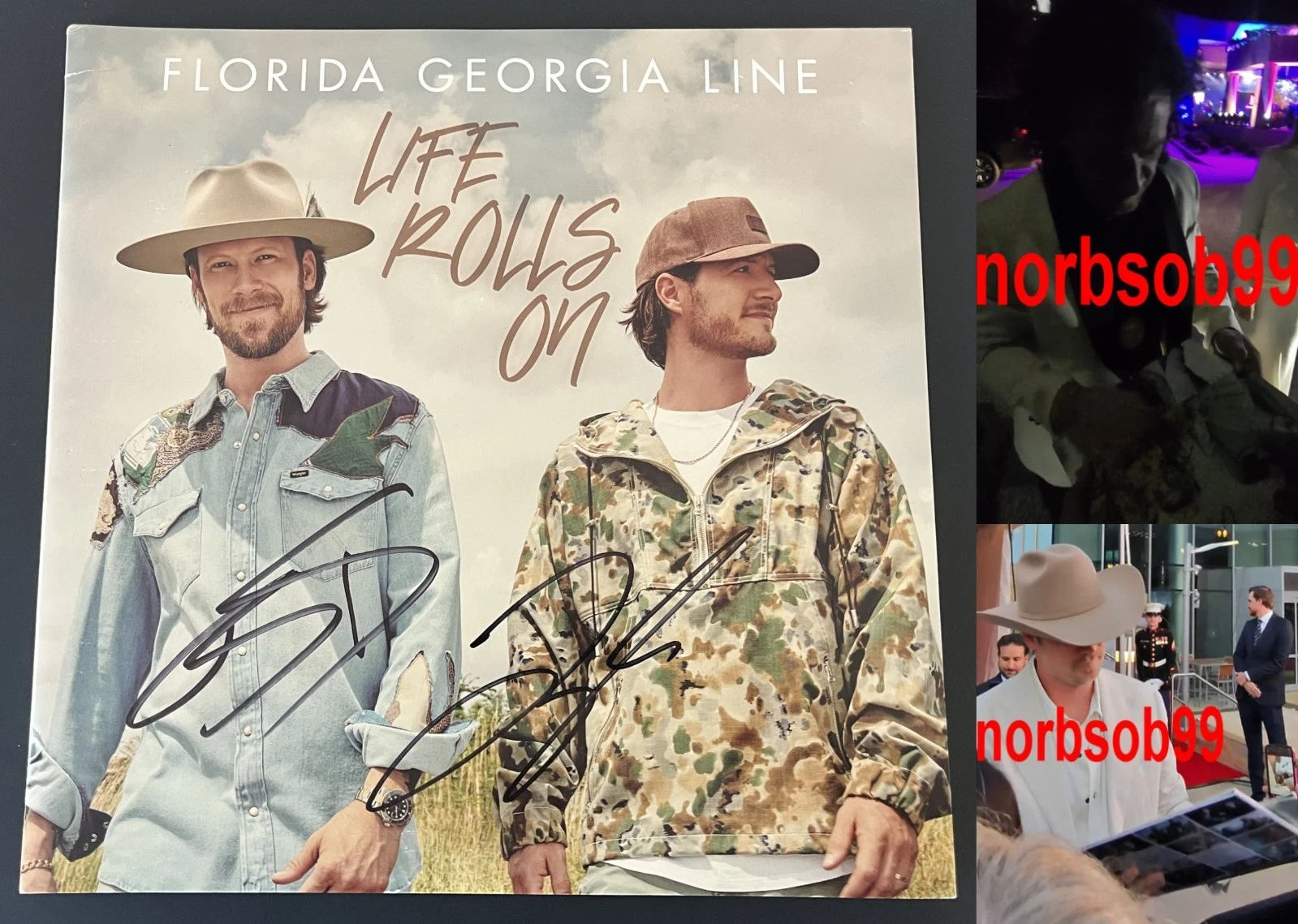 FLORIDA GEORGIA LINE SIGNED LIFE ROLLS ON VINYL ALBUM wEXACT PROOF & BECKETT COA