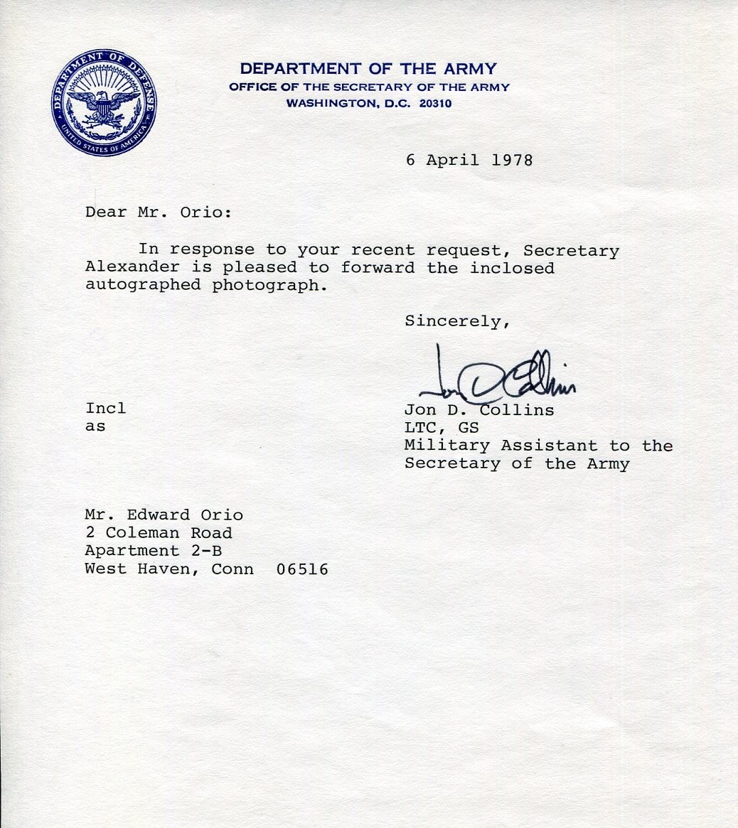 General Jon D. Collins 11th Armored Cavalry Vietnam Silver Star Signed Autograph