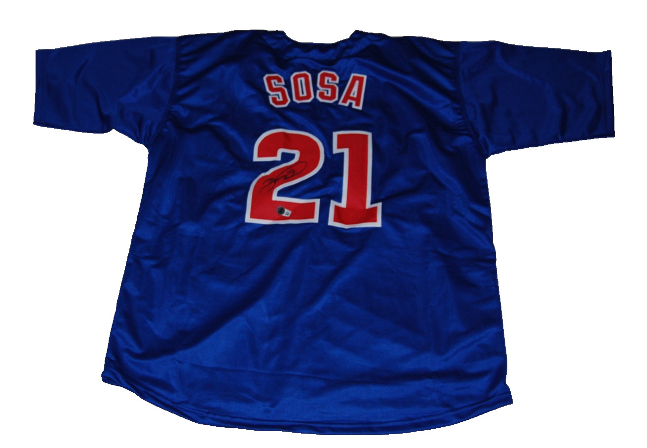 SAMMY SOSA signed (CHICAGO CUBS) Custom XL baseball jersey BECKETT 3W373785