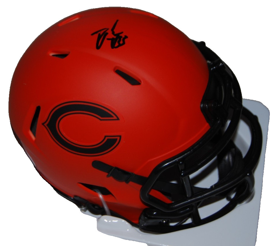 T.J EDWARDS signed (CHICAGO BEARS) Orange mini football helmet BECKETT BV13326