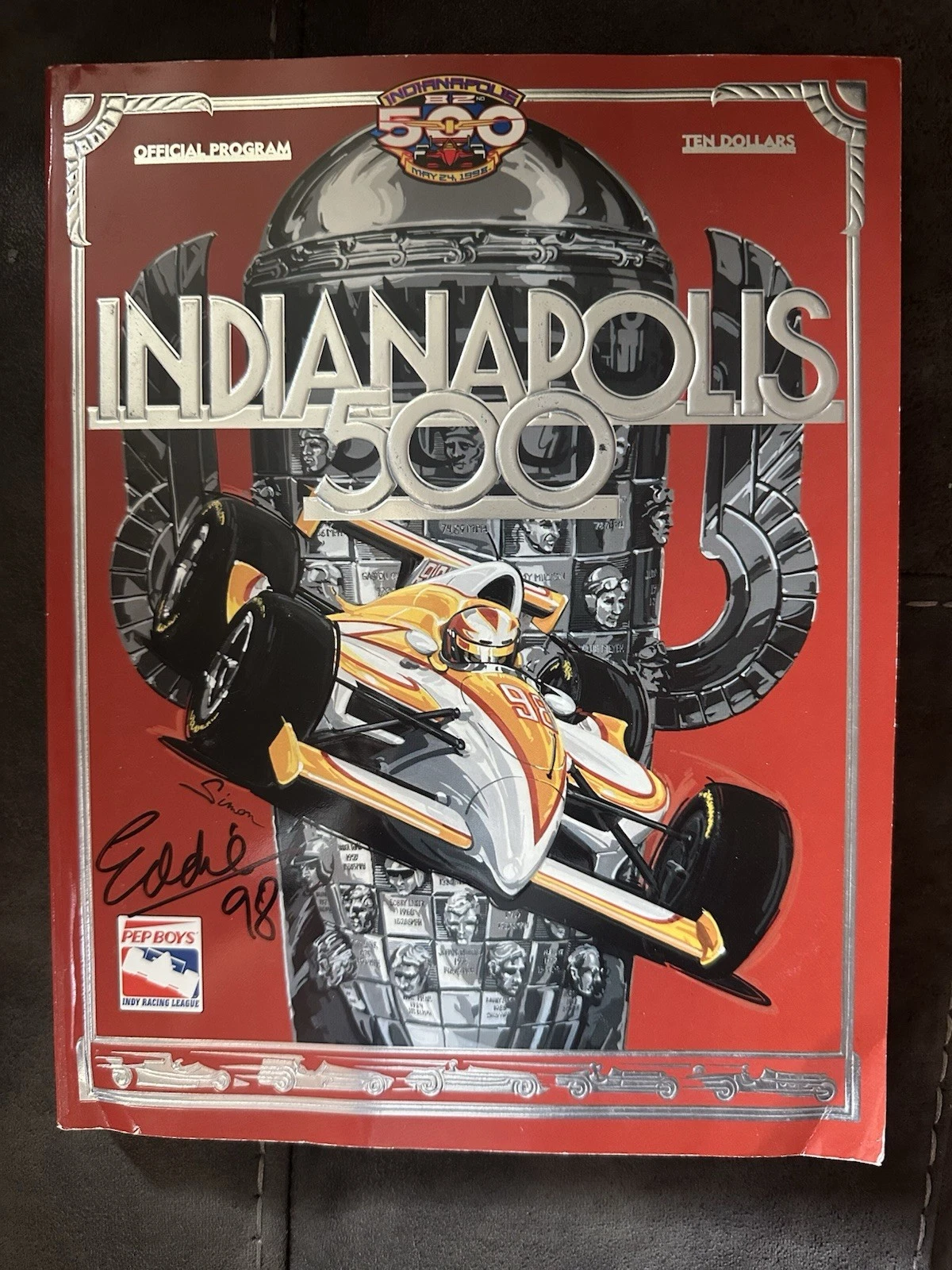 1998 Indy 500 Program Signed By Winner Eddie Cheever Autographed Indianapolis