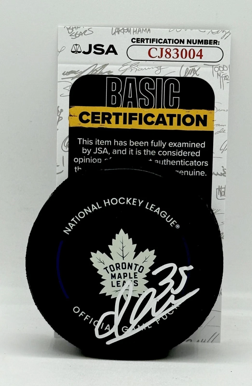 Dennis Hildeby signed Toronto Maple Leafs Official Game Puck autographed JSA
