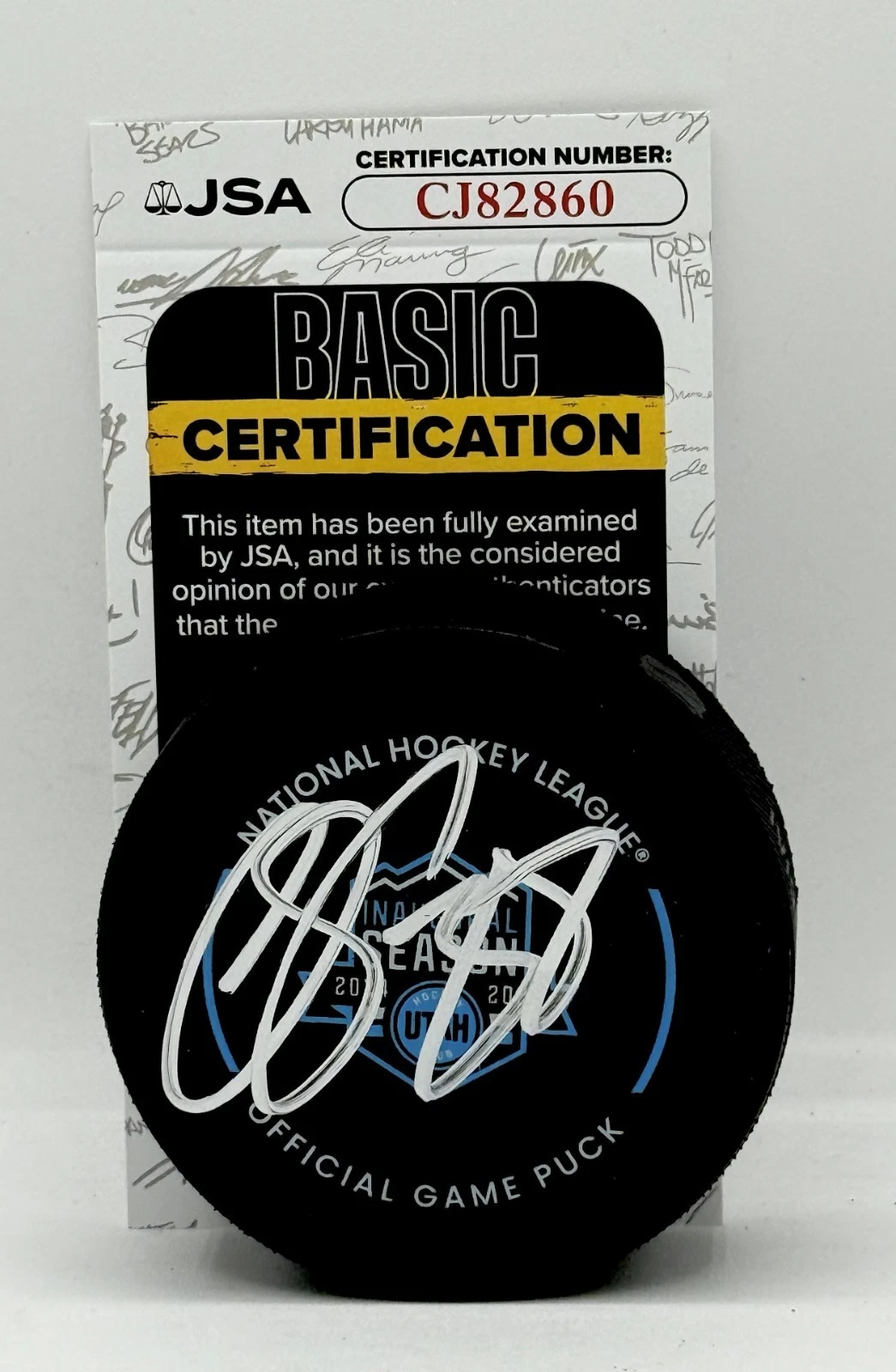 Liam O'Brien signed Utah Hockey Club Inaugural Official Game Puck JSA