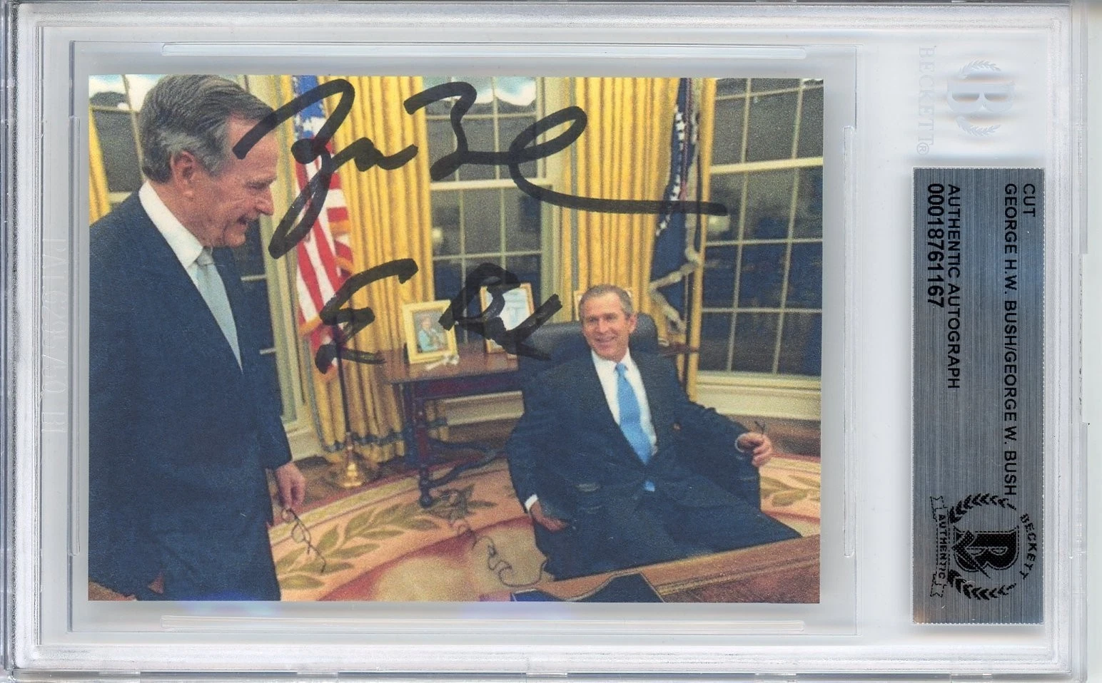 DUAL SIGNED President George W HW Bush White House Oval Office Beckett BAS COA