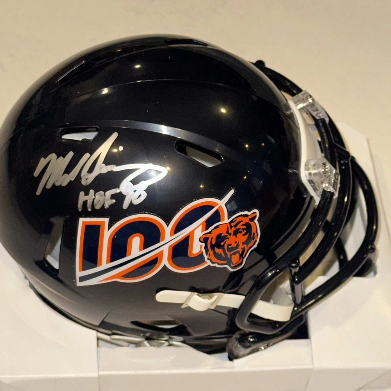 MIKE SINGLETARY Signed Chicago BEARS 100 YR Mini-helmet Beckett BAS w/ HOF Inscr