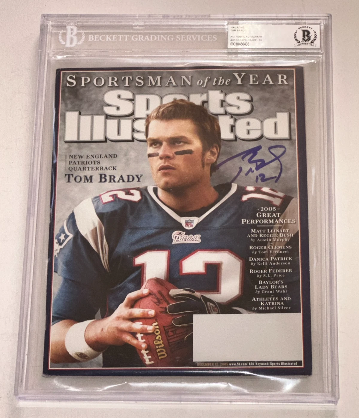 TOM BRADY Signed 12/12/05 SPORTS ILLUSTRATED Encapsulated BAS AUTO 10