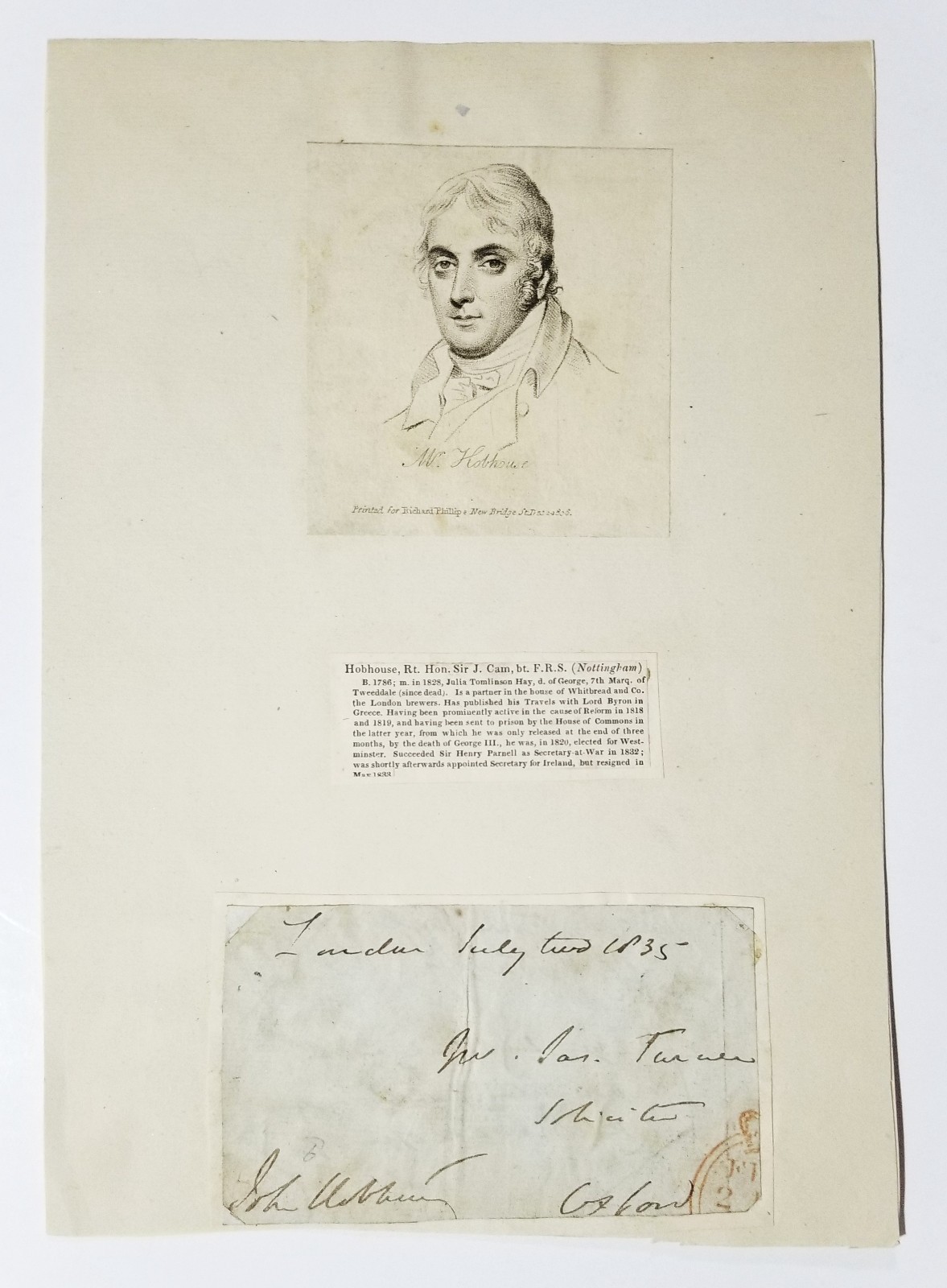 John Cam Hobhouse SIGNED Affixed Album Page COA Autograph Diarist Lord Byron