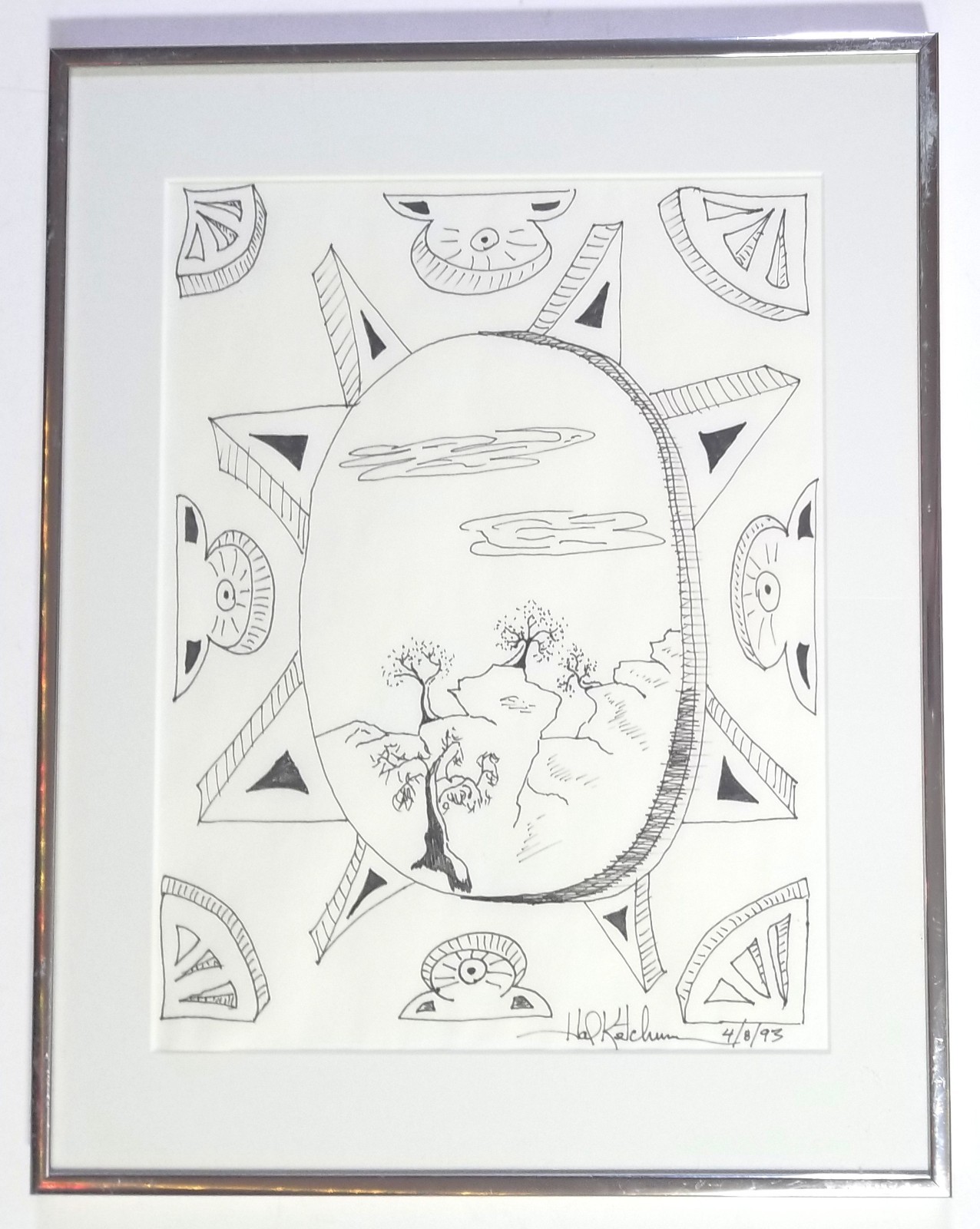 Hal Ketchum REAL hand DRAWN & SIGNED Framed Matted Sketch COA Autographed ART