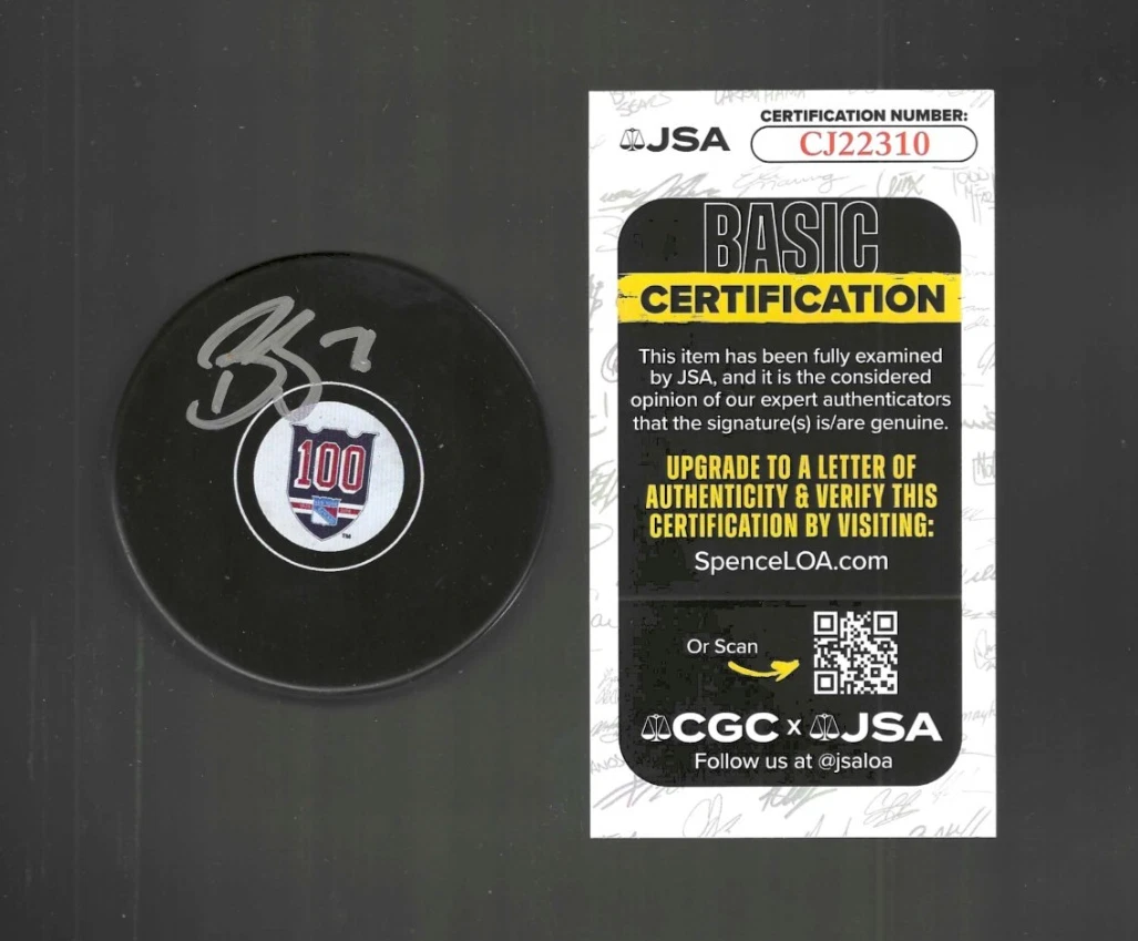 Brady Skjei Signed New York Rangers Centennial 100th Puck JSA COA
