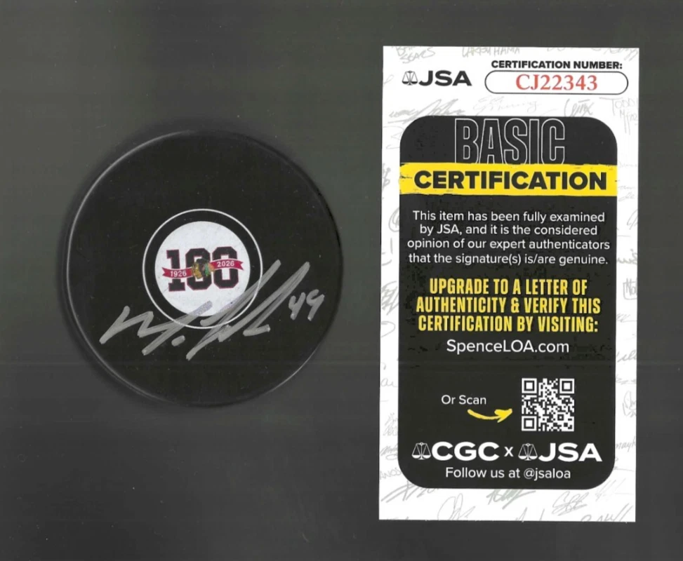 Michael Leighton Signed Chicago Blackhawks Centennial 100th Puck JSA COA
