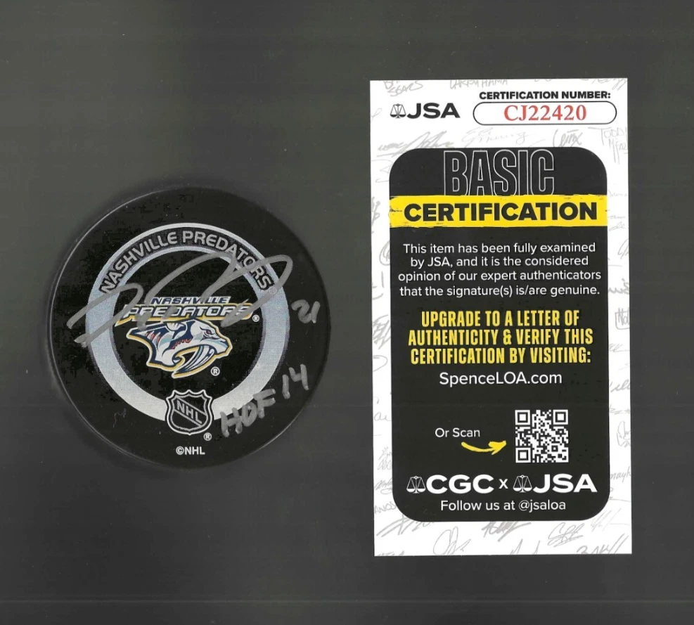 Peter Forsberg Signed Inscribed Nashville Predators Official Game Puck JSA COA