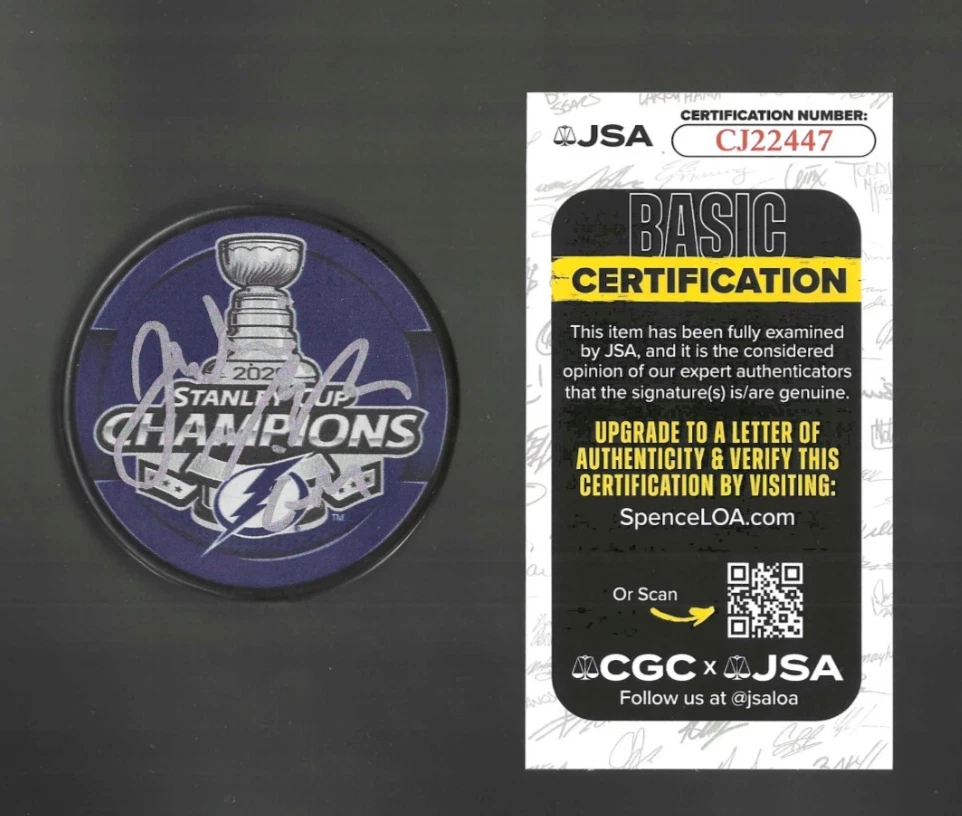 Julien Brisebois Signed Tampa Bay Lightning 2020 Stanley Cup Champs Puck JSA COA