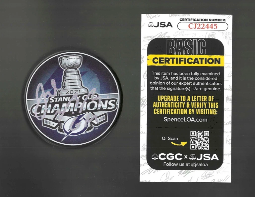 Julien Brisebois Signed Tampa Bay Lightning 2021 Stanley Cup Champs Puck JSA COA