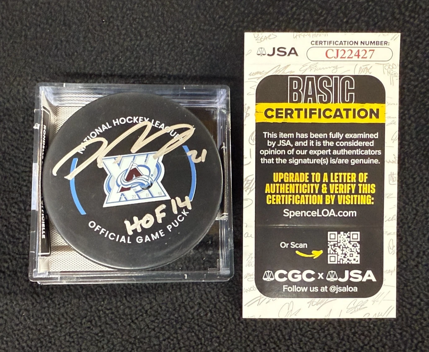 Peter Forsberg Signed Inscribed Colorado Avalanche 30 Years Game Puck JSA COA