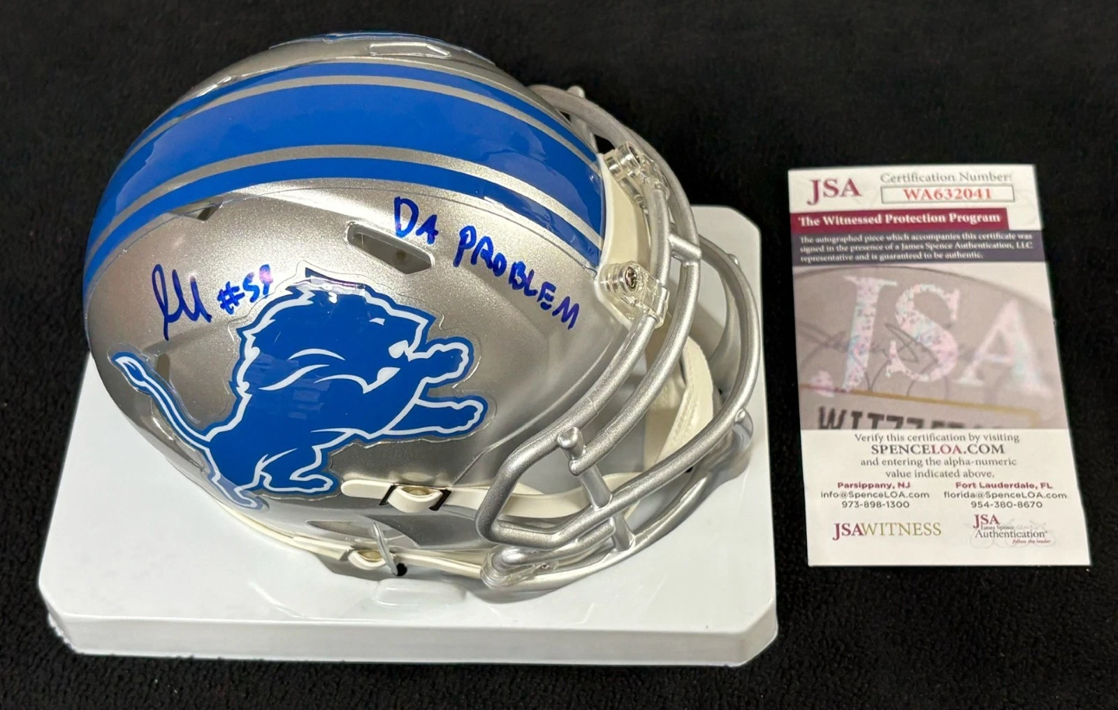 James Houston Signed & Dual Inscribed Detroit Lions Speed Mini Helmet JSA COA