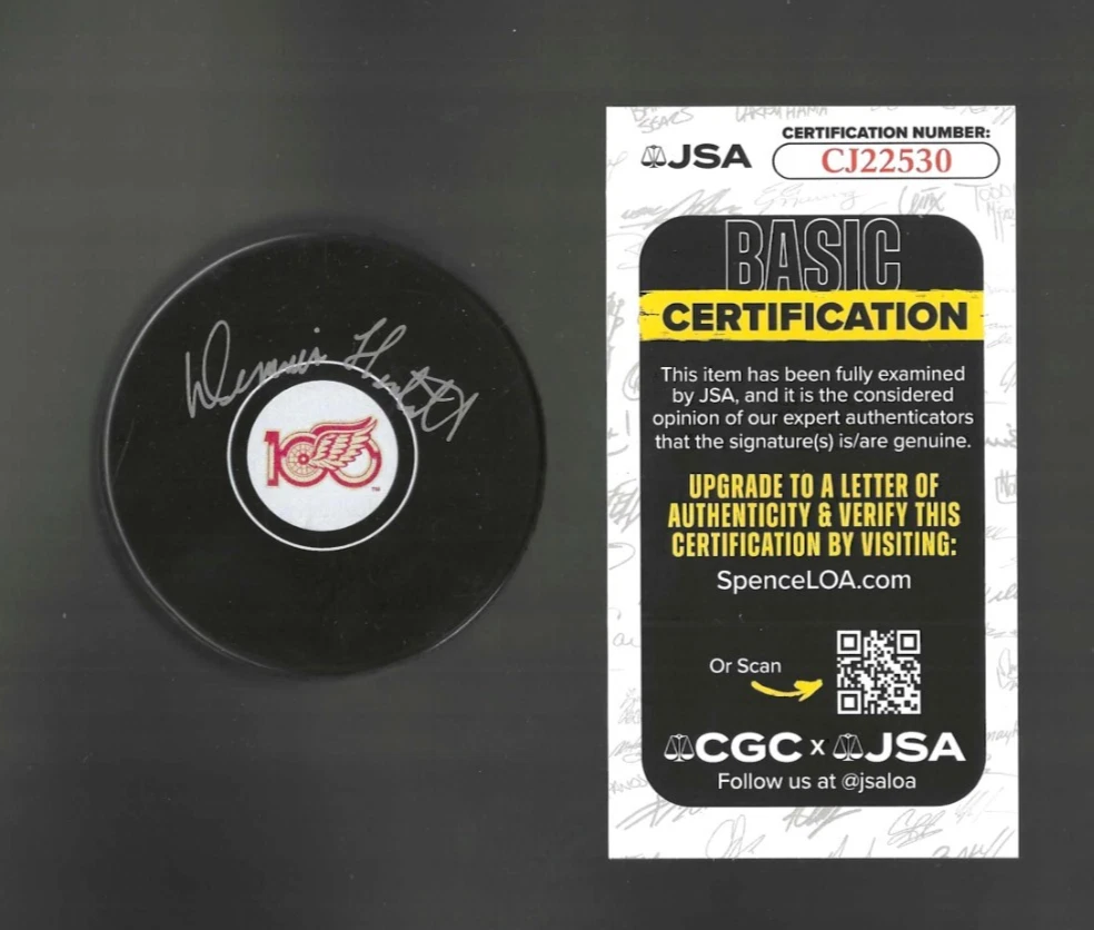 Dennis Hextall Signed Detroit Red Wings Centennial 100th Puck JSA COA