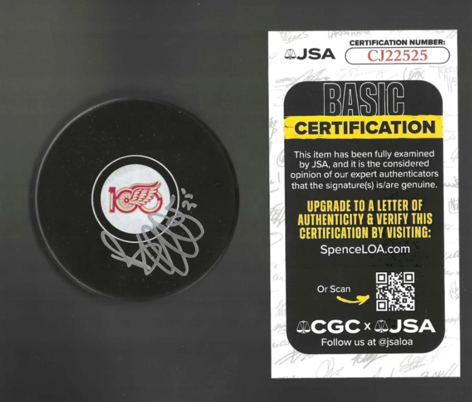 Bob Essensa Signed Detroit Red Wings Centennial 100th Puck JSA COA