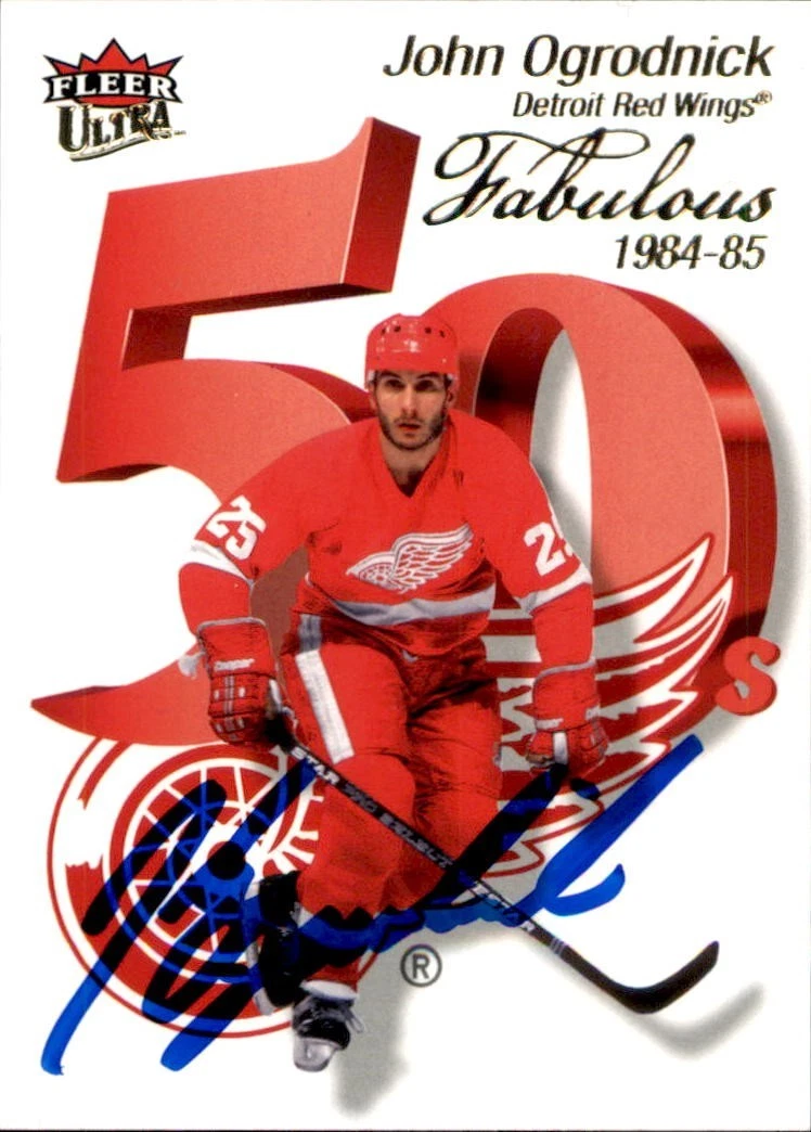 John Ogrodnick Signed 2021/22 Fleer Ultra Fabulous 50 Detroit Red Wings Card