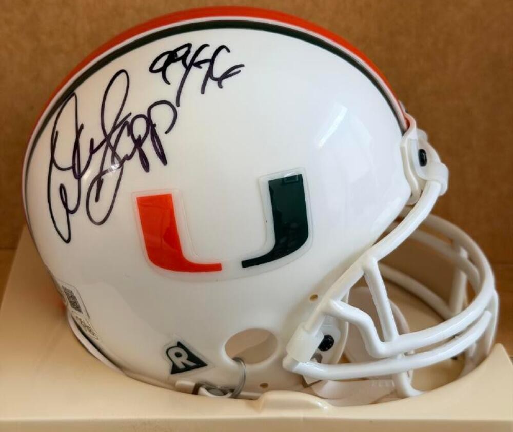 WARREN SAPP MIAMI HURRICANES RARE SIGNED MINI HELMET BECKETT AUTHENTICATED