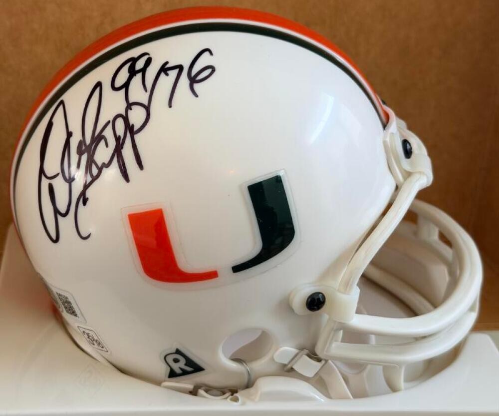 WARREN SAPP MIAMI HURRICANES RARE SIGNED MINI HELMET BECKETT AUTHENTICATED