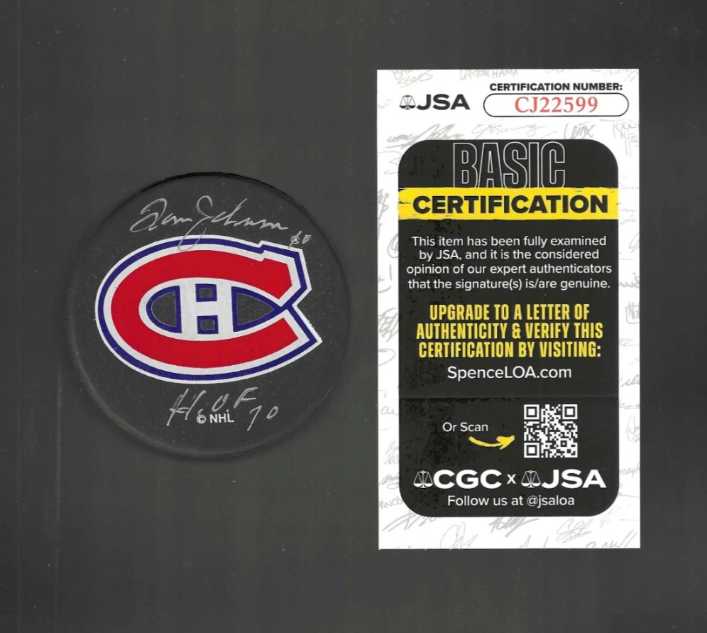 Tom Johnson Signed & Inscribed Montreal Canadiens Ravens Athletic Puck JSA COA