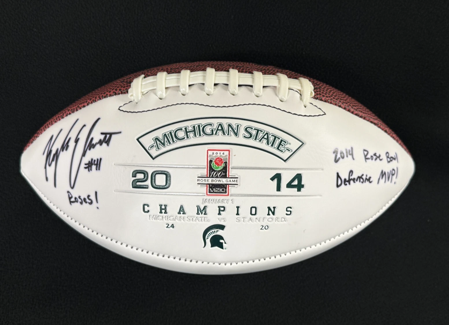 Kyler Elsworth Signed Inscribed Michigan State 2014 Rose Bowl Football JSA COA