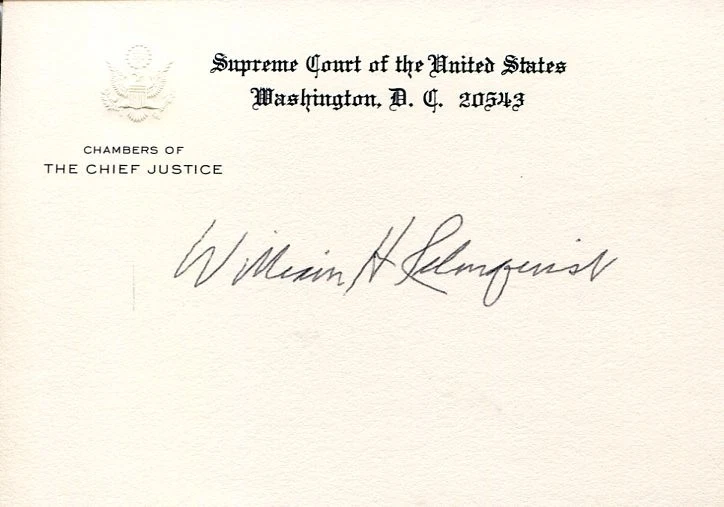 William Rehnquist Supreme Court Chief Justice Signed Autograph Chamber Card JSA