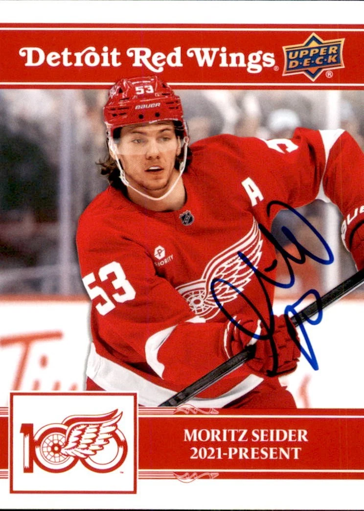Moritz Seider Signed 2025/26 Upper Deck Detroit Red Wings Centennial Card #31