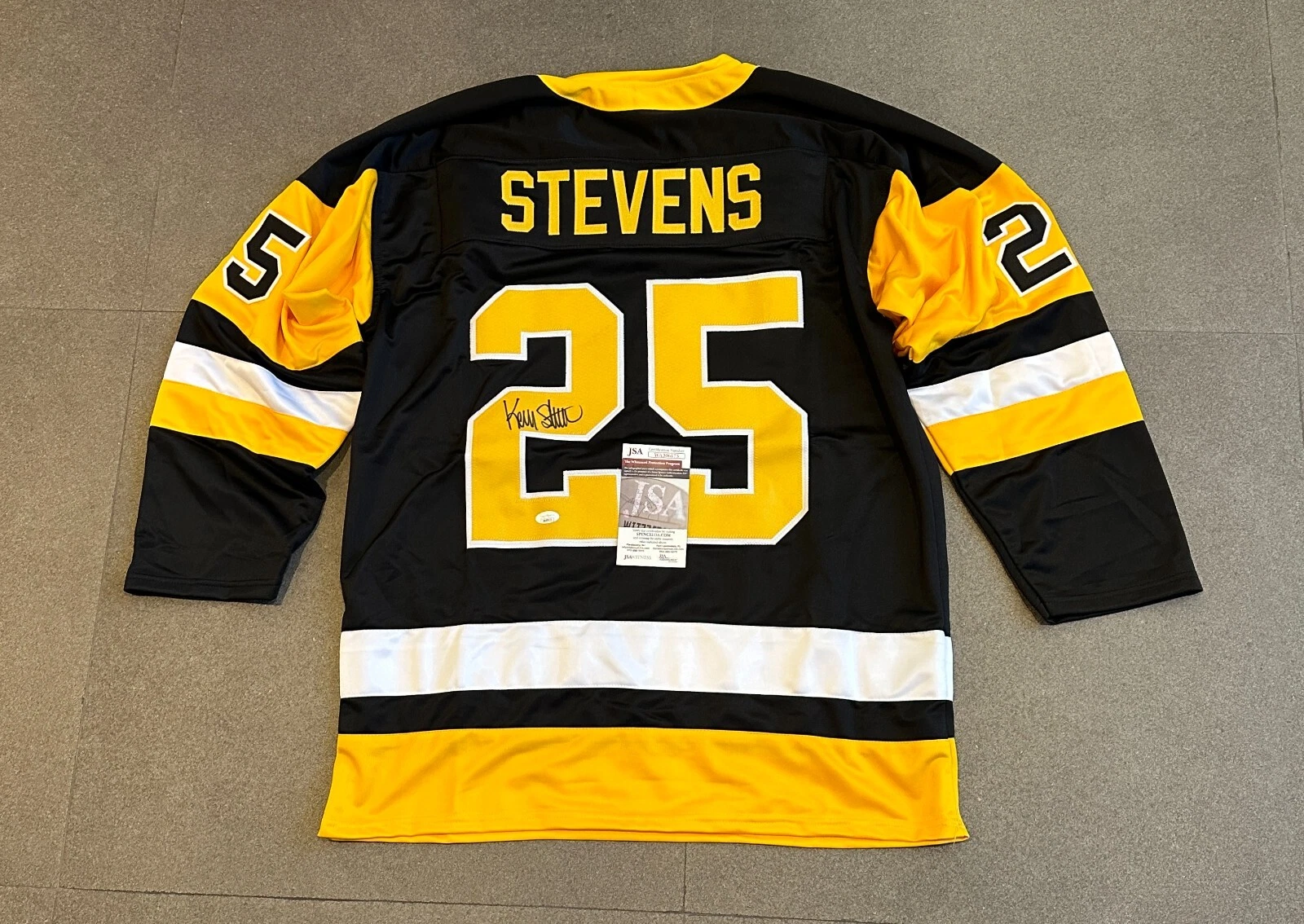 KEVIN STEVENS PENGUINS SIGNED AUTOGRAPHED BLACK CUSTOM JERSEY SZ XL JSA