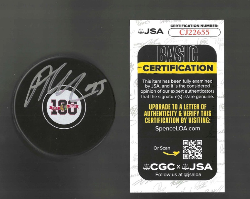 Alex DeBrincat Signed Chicago Blackhawks Centennial 100th Puck JSA COA
