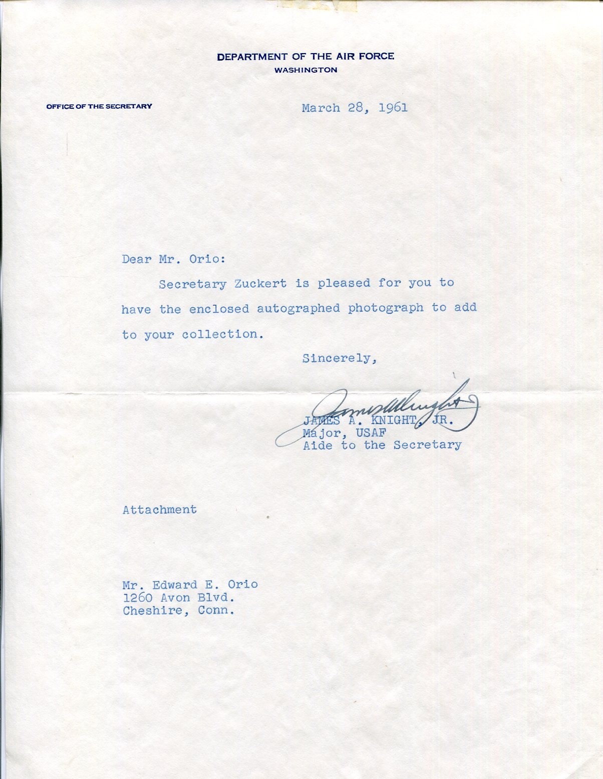 Lt General James A. Knight Jr WWII Vietnam Tactical Air Command Signed Autograph