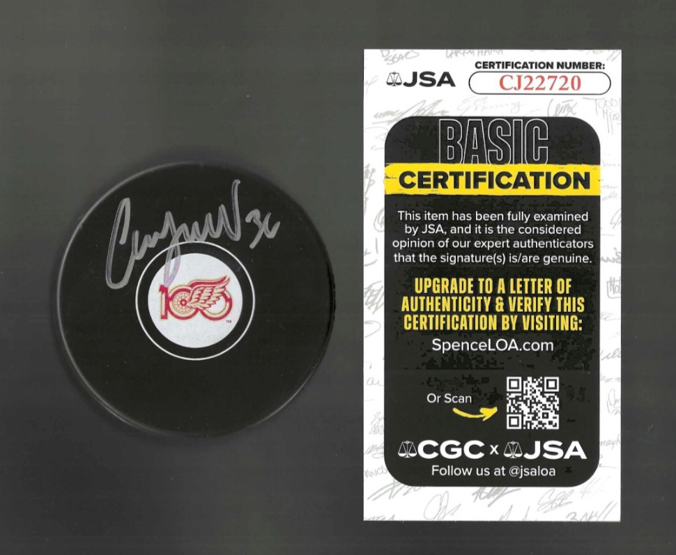 Chris Osgood Signed Detroit Red Wings Centennial 100th Puck JSA COA