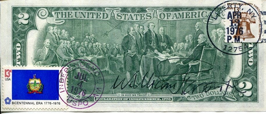 William Proxmire US Senator Wisconsin Army WWII Signed Autograph $2 Bill