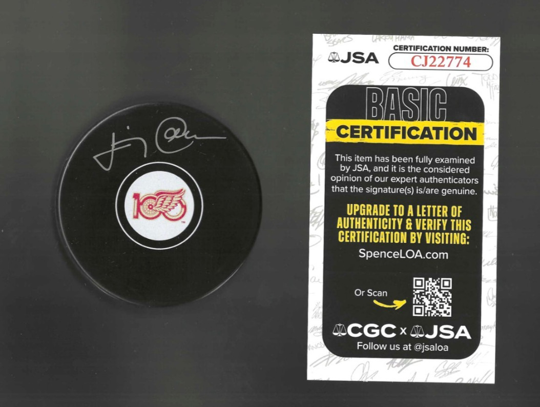 Jimmy Carson Signed Detroit Red Wings Centennial 100th Puck JSA COA