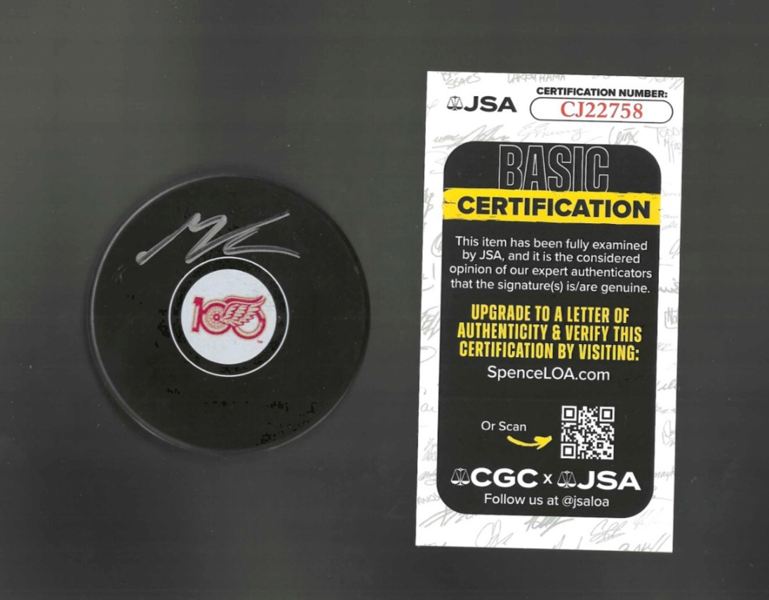 Marco Kasper Signed Detroit Red Wings Centennial 100th Puck JSA COA
