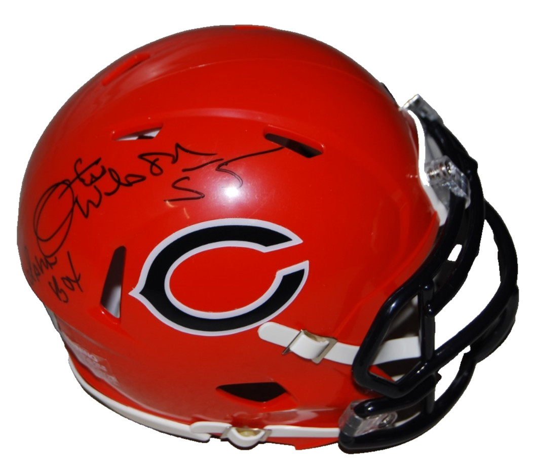 OTIS WILSON signed (CHICAGO BEARS) Orange mini football helmet BECKETT BV13331