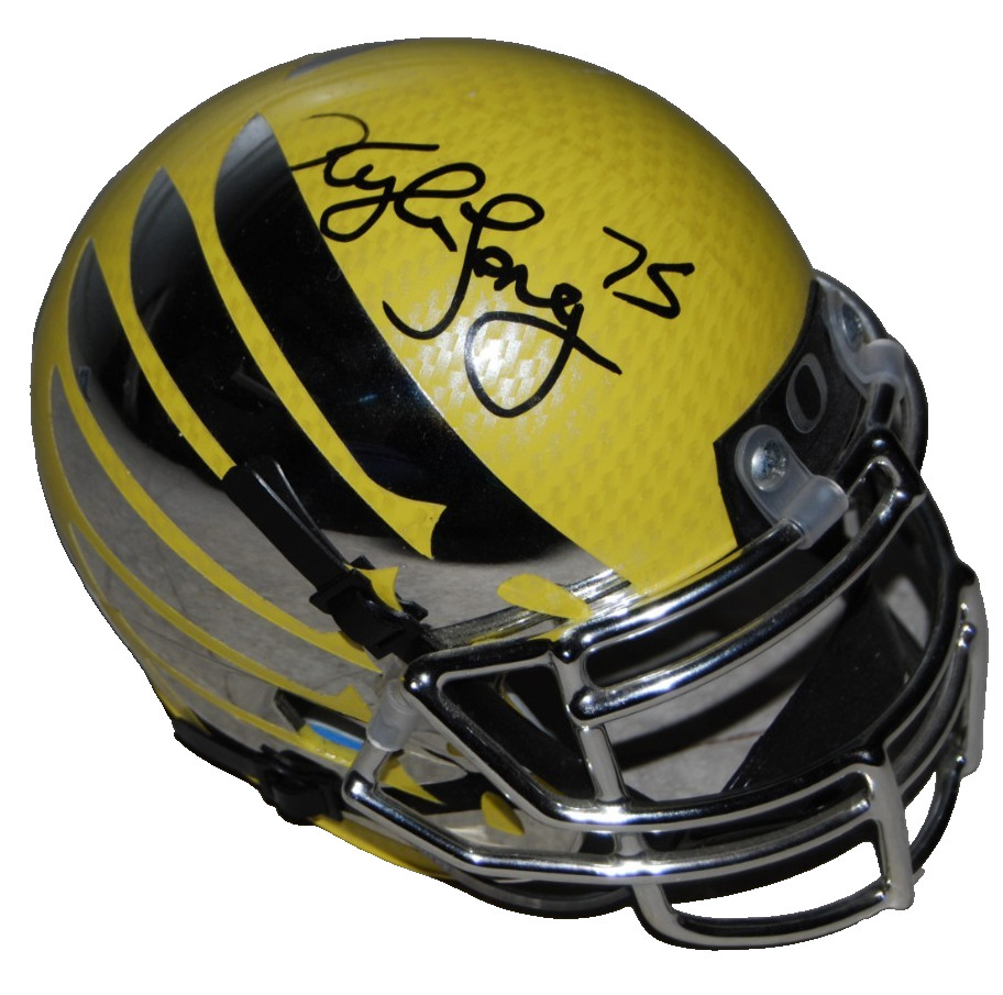KYLE LONG signed (OREGON DUCKS) Yellow chrome mini helmet BECKETT BAS