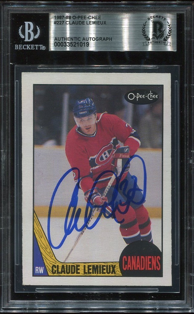 MONTREAL CLAUDE LEMIEUX signed autographed 1987 OPC ROOKIE CARD RC BECKETT (BAS)