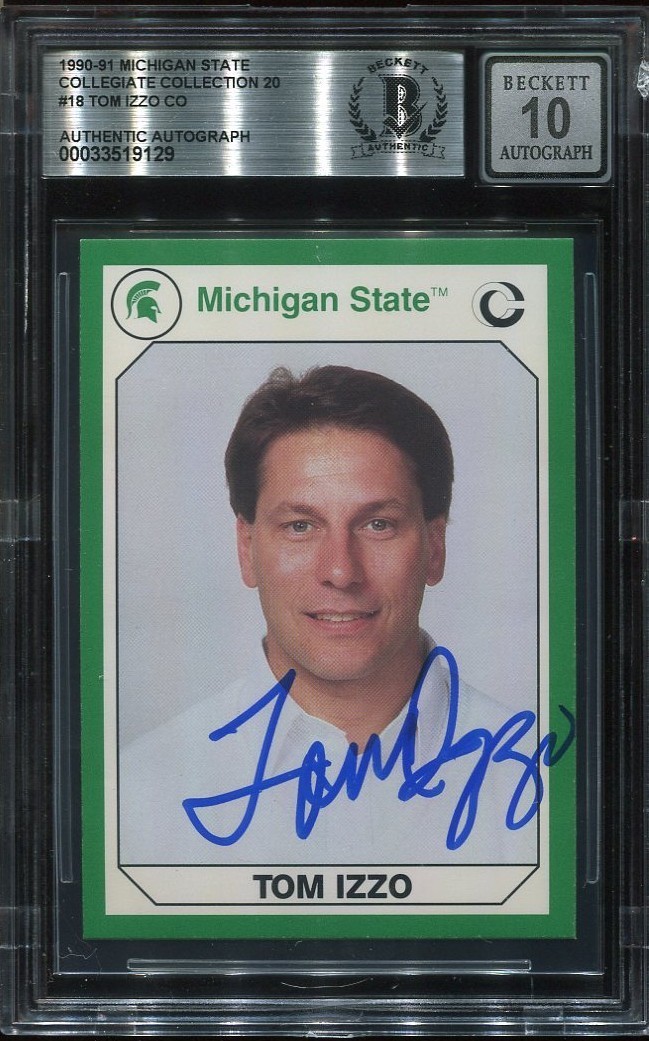 MICHIGAN STATE SPARTANS TOM IZZO signed auto 1990 ROOKIE CARD RC BECKETT 10 BAS